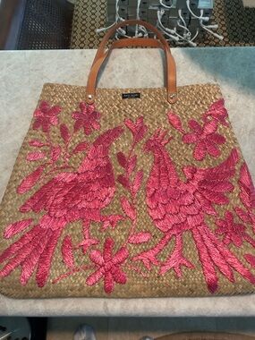 KATE SPADE NEW YORK Reyna Otomi Birds Straw Tote